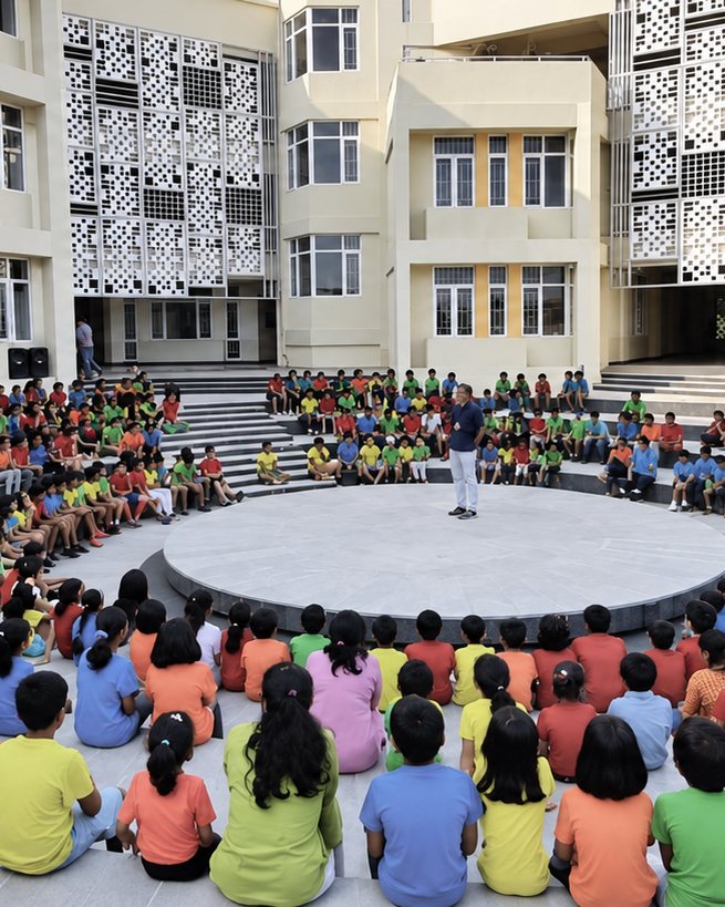 KC High School, Chennai - students gathered around the amphitheatre