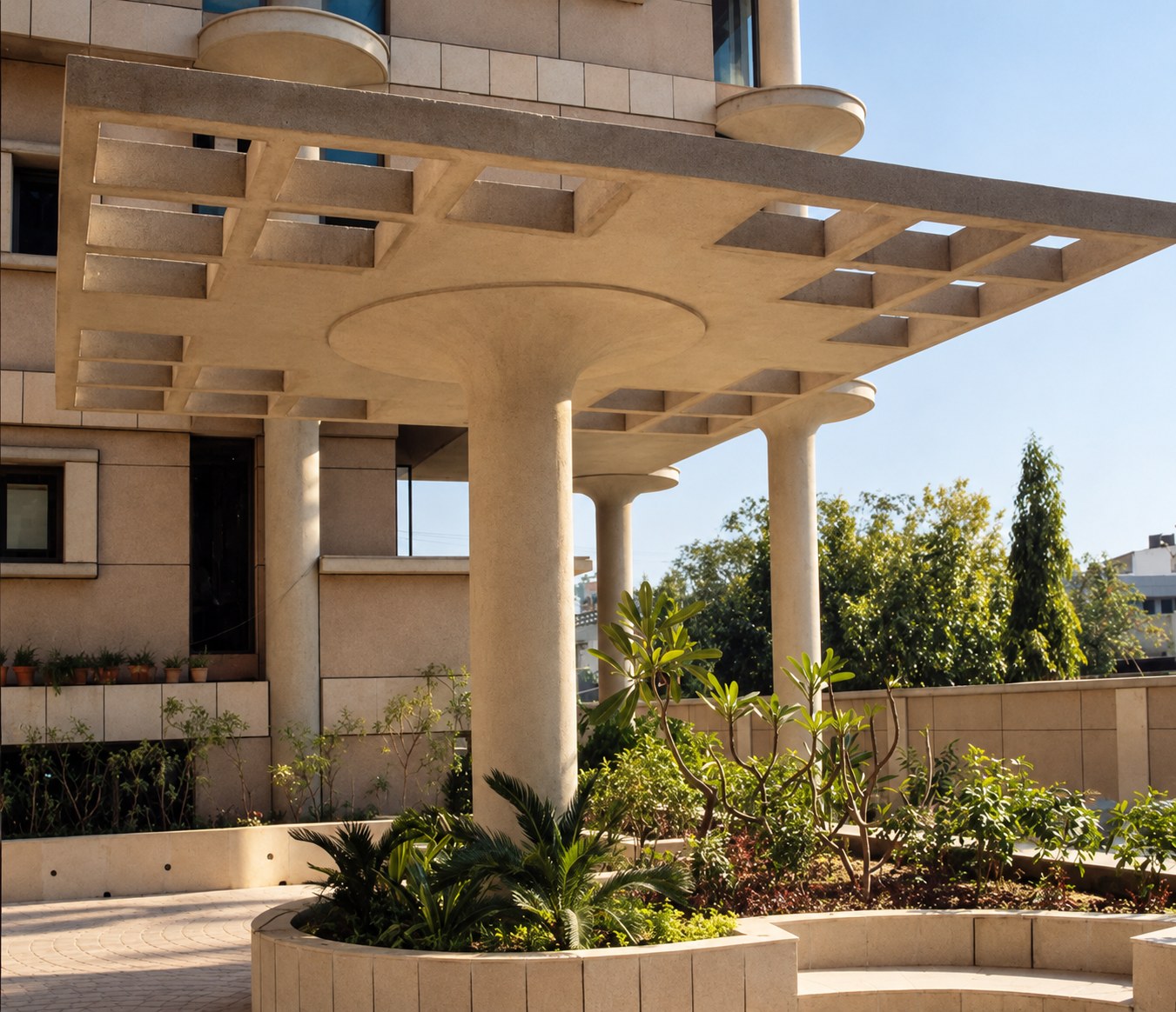 Neetee Clothing - mushroom-shaped concrete columns